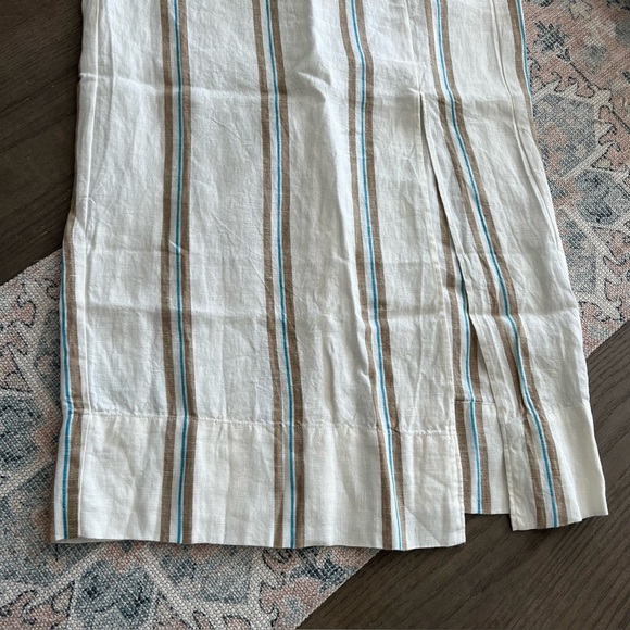 Madewell 100% Linen Striped Column Maxi Skirt XS Side Slit Summer - Picture 7 of 11